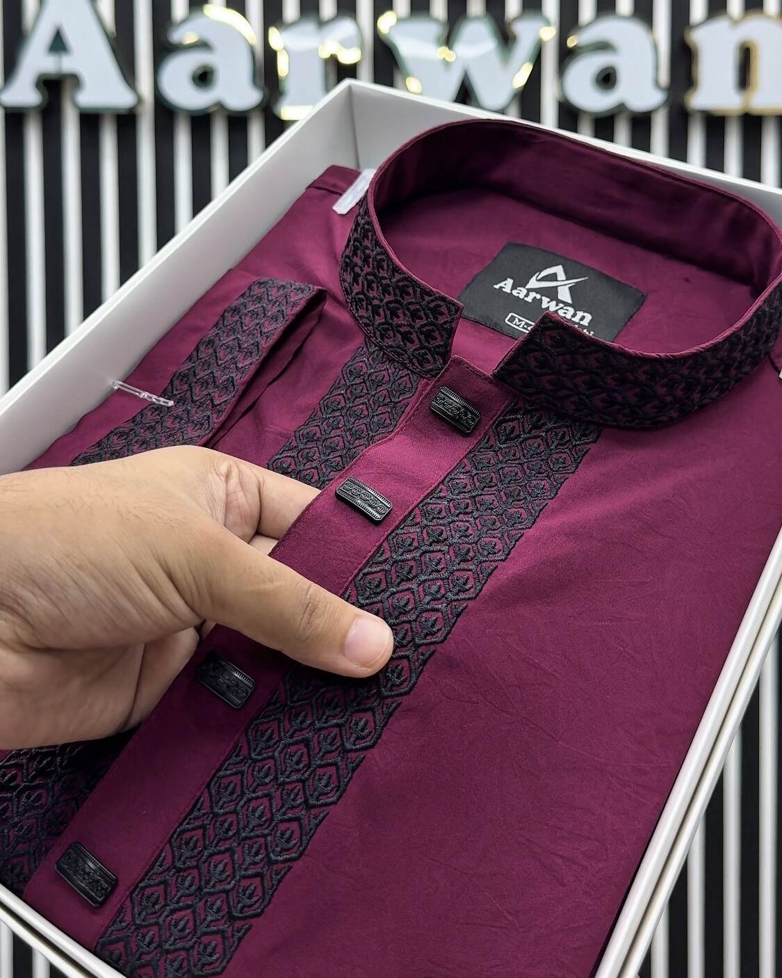 China Microstice Burgundy Panjabi - Image 3